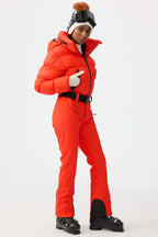 Women's Black Stain-resistant Down Ski Suit One-Piece Snowboard Suit - Gsou Snow
