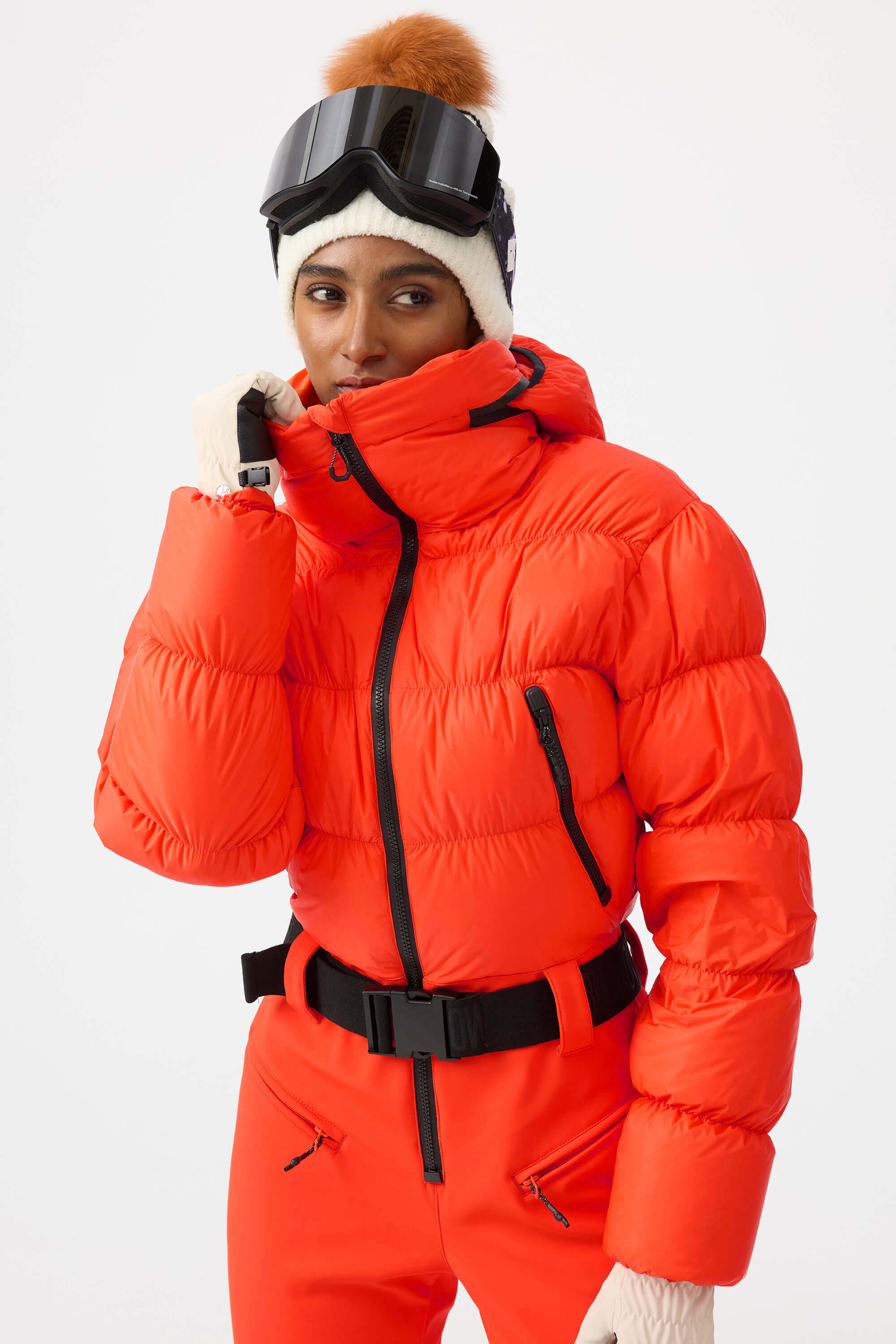 Women's White Stain-resistant Down Ski Suit One-Piece Snowboard Suit - Gsou Snow