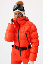 Women's Neon Orange Stain-resistant Down Ski Suit One-Piece Snowboard Suit - Gsou Snow
