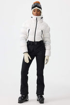 Women's Neon Orange Stain-Resistant Down One-Piece Ski Suit Snowboard Suit