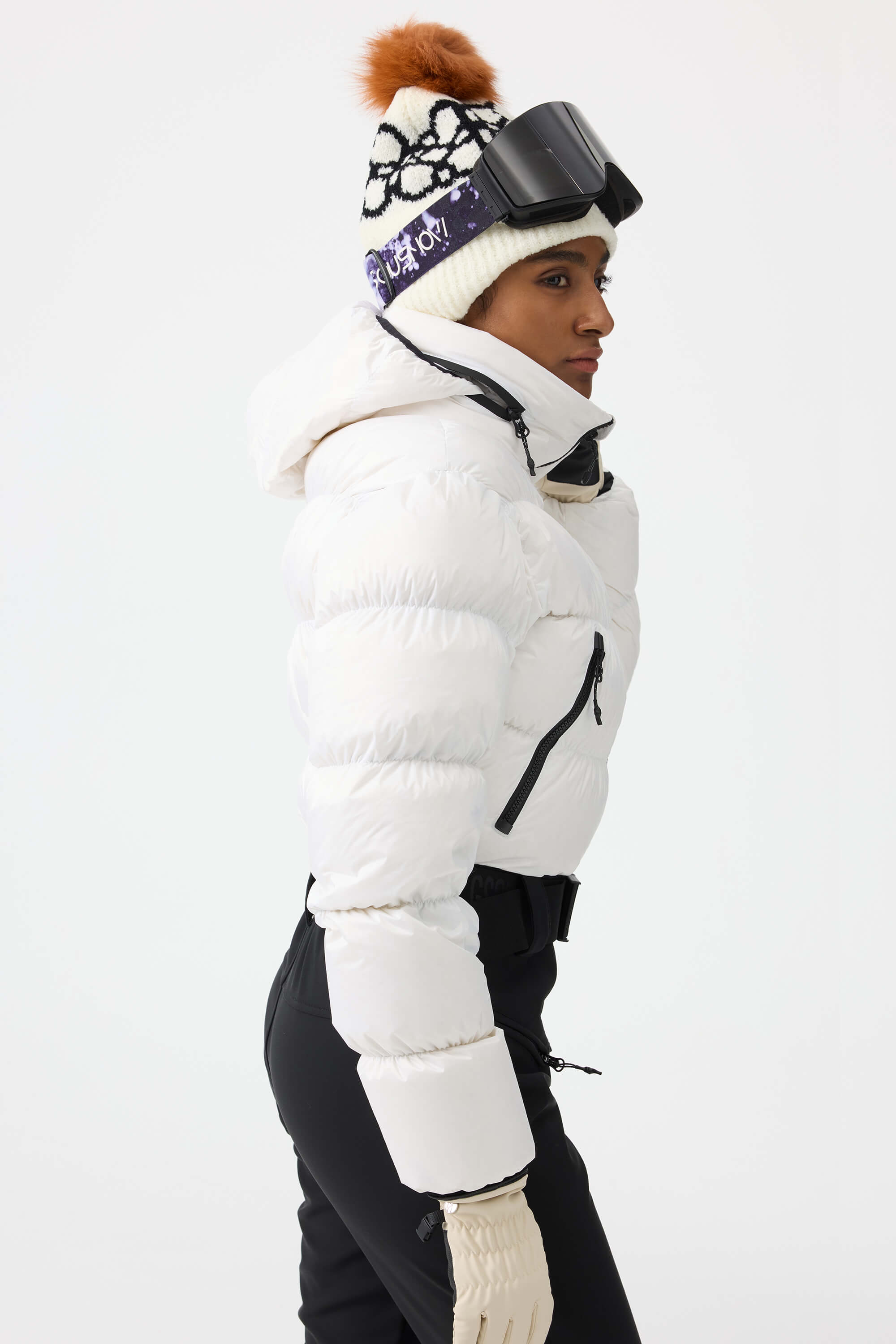 Women's White Stain-Resistant Down One-Piece Ski Suit Snowboard Suit