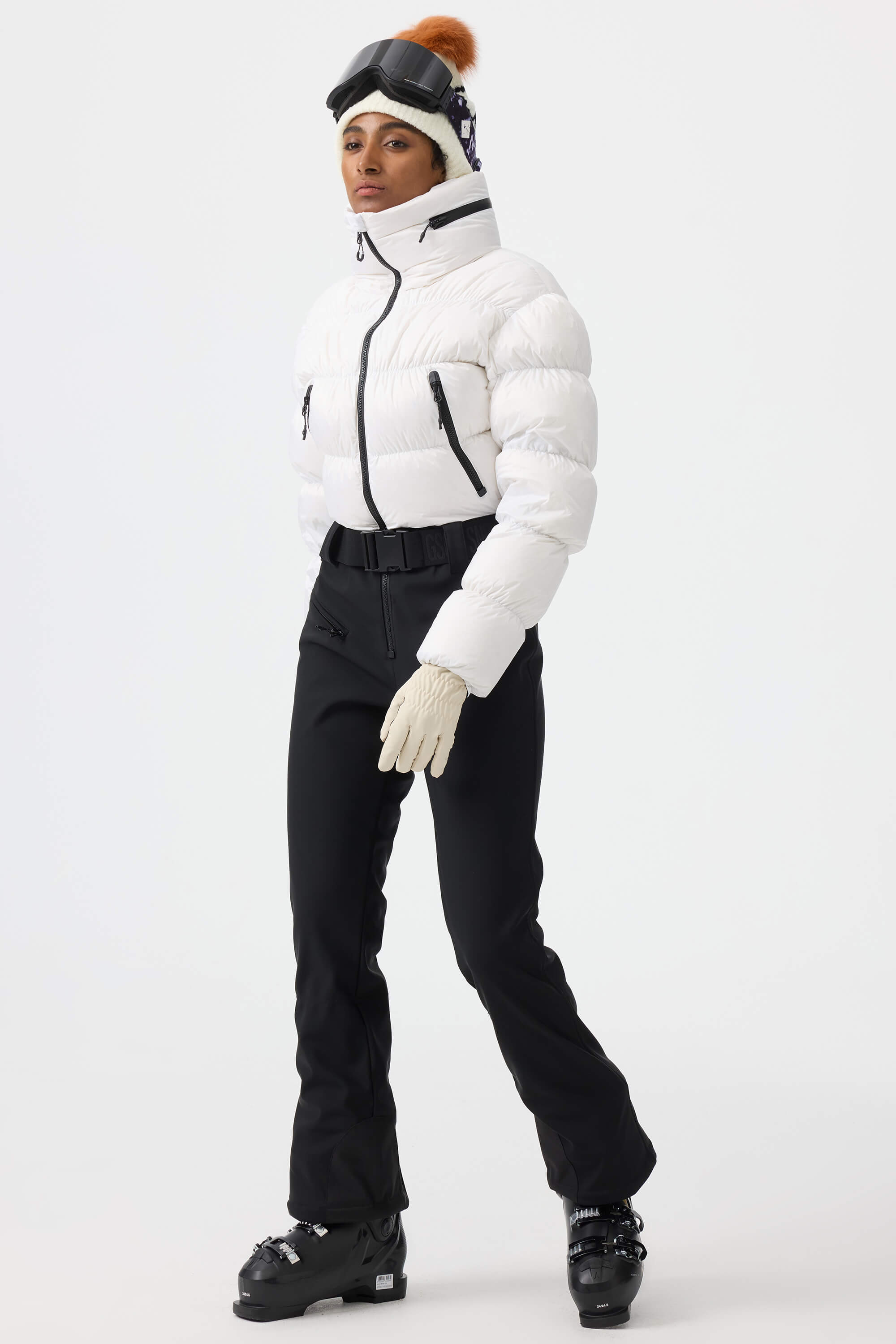 Women's White Stain-Resistant Down One-Piece Ski Suit Snowboard Suit