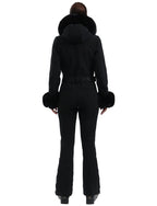 Women's Black Faux Fur Shirred Waterproof Ski Suit One-Piece Snowboard Suit - Gsou Snow