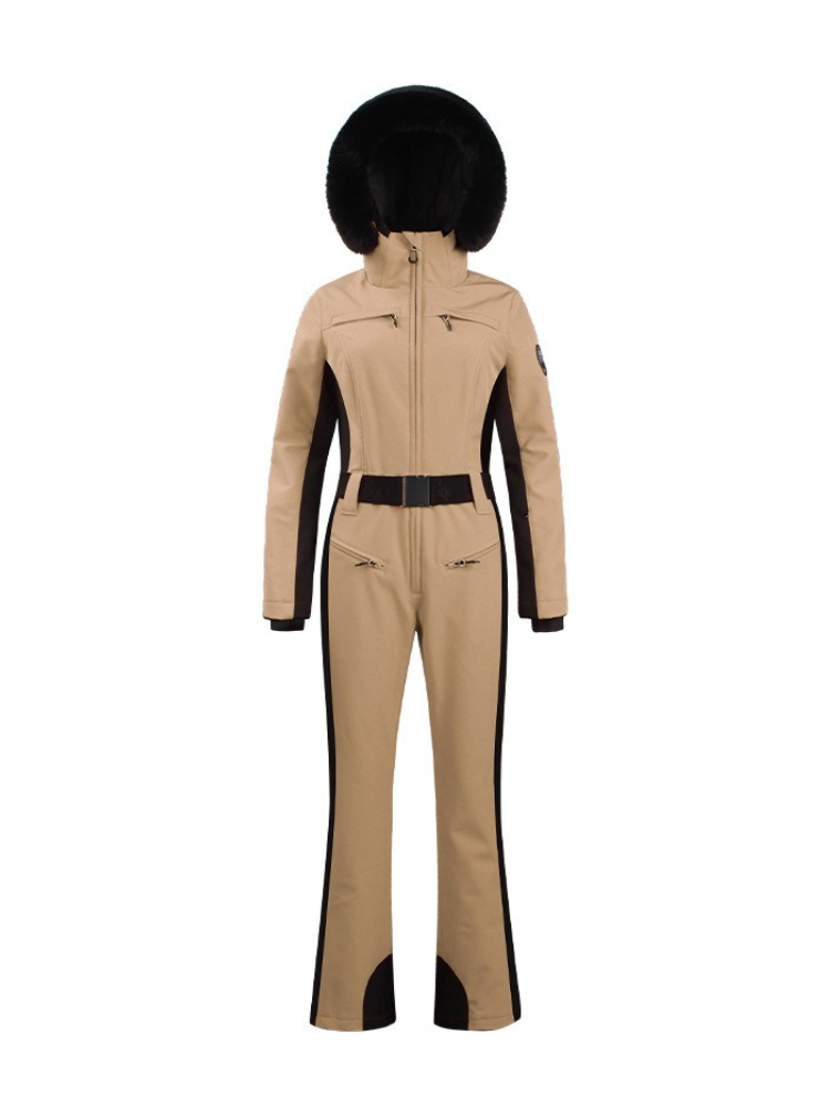 Women's Faux-Fur Slim Ski Jumpsuit One Piece Ski Suit - Gsou Snow