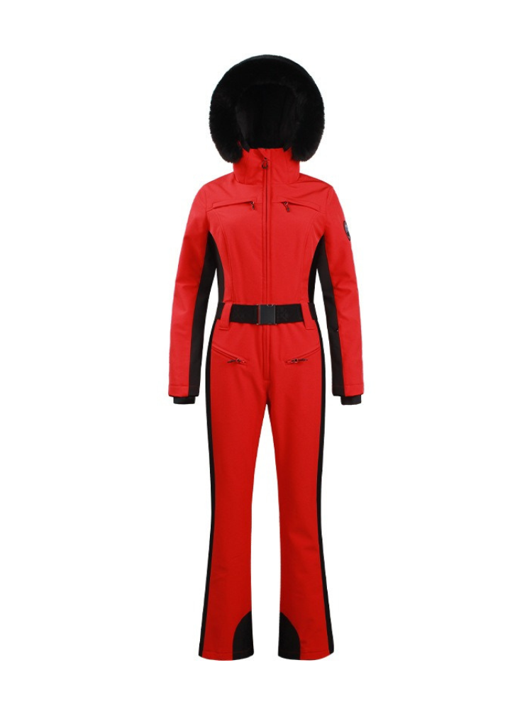 Women's Faux-Fur Slim Ski Jumpsuit One Piece Ski Suit - Gsou Snow
