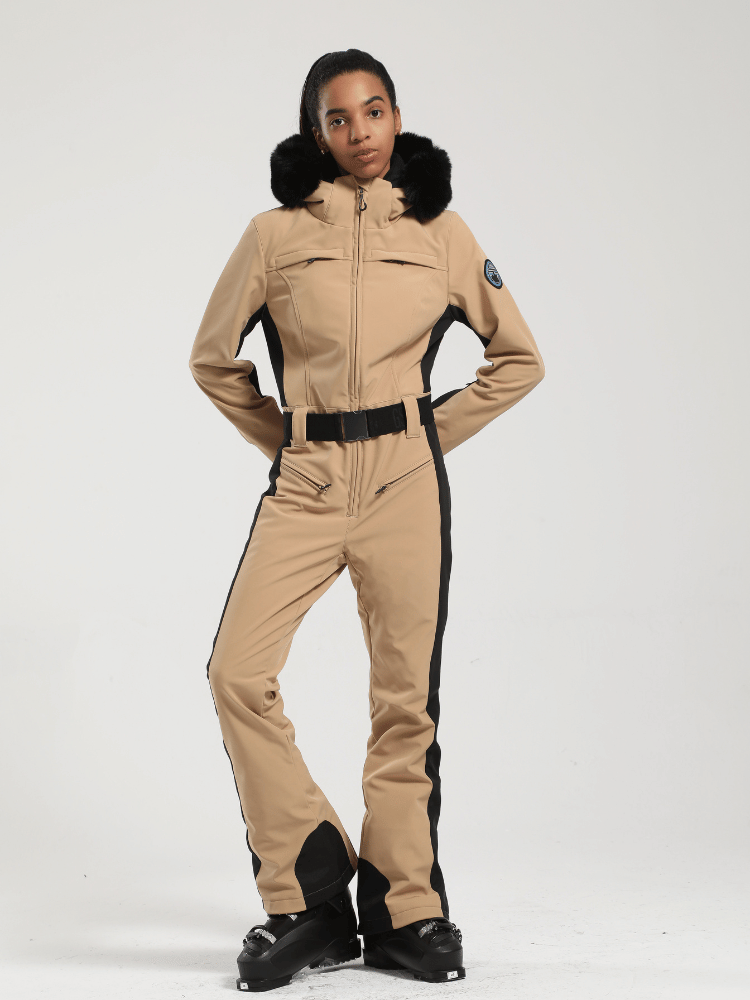 Women's Faux-Fur Slim Ski Jumpsuit One Piece Ski Suit - Gsou Snow