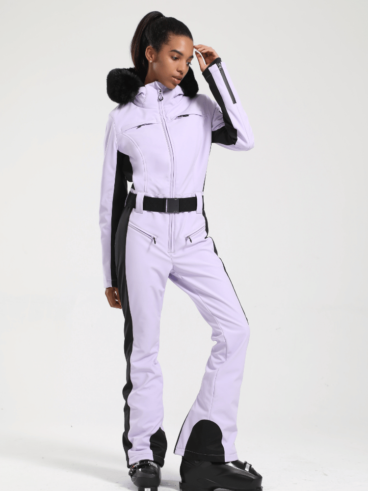 Women's Faux-Fur Slim Ski Jumpsuit One Piece Ski Suit - Gsou Snow