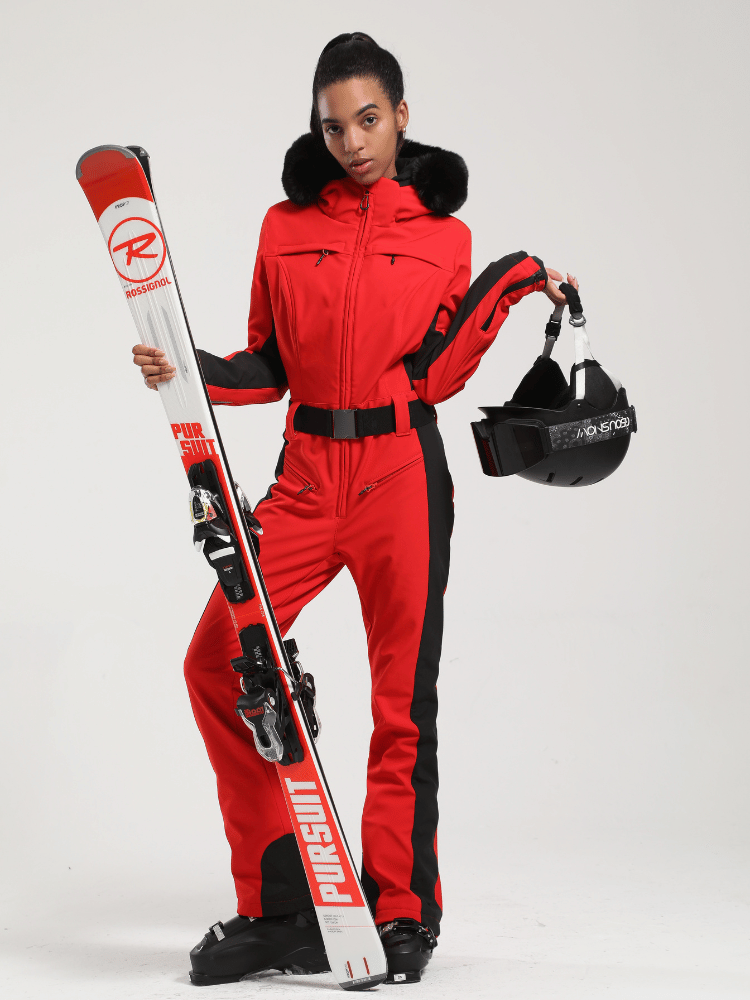 Women's Faux-Fur Slim Ski Suits - Gsou Snow