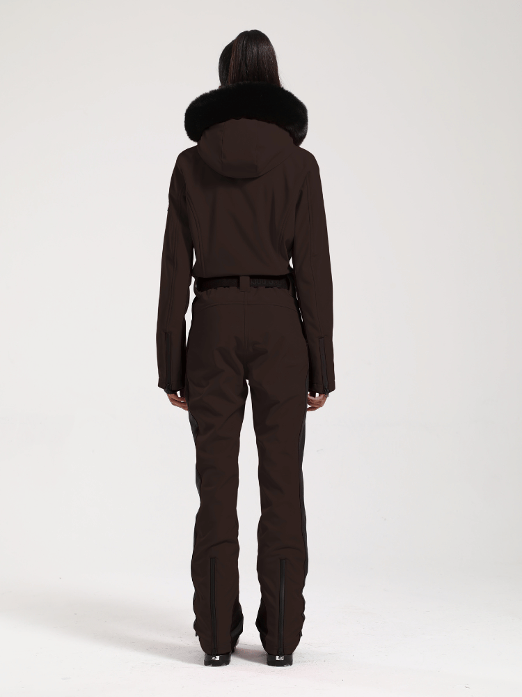 Women's Faux-Fur Slim Ski Jumpsuit One Piece Ski Suit - Gsou Snow