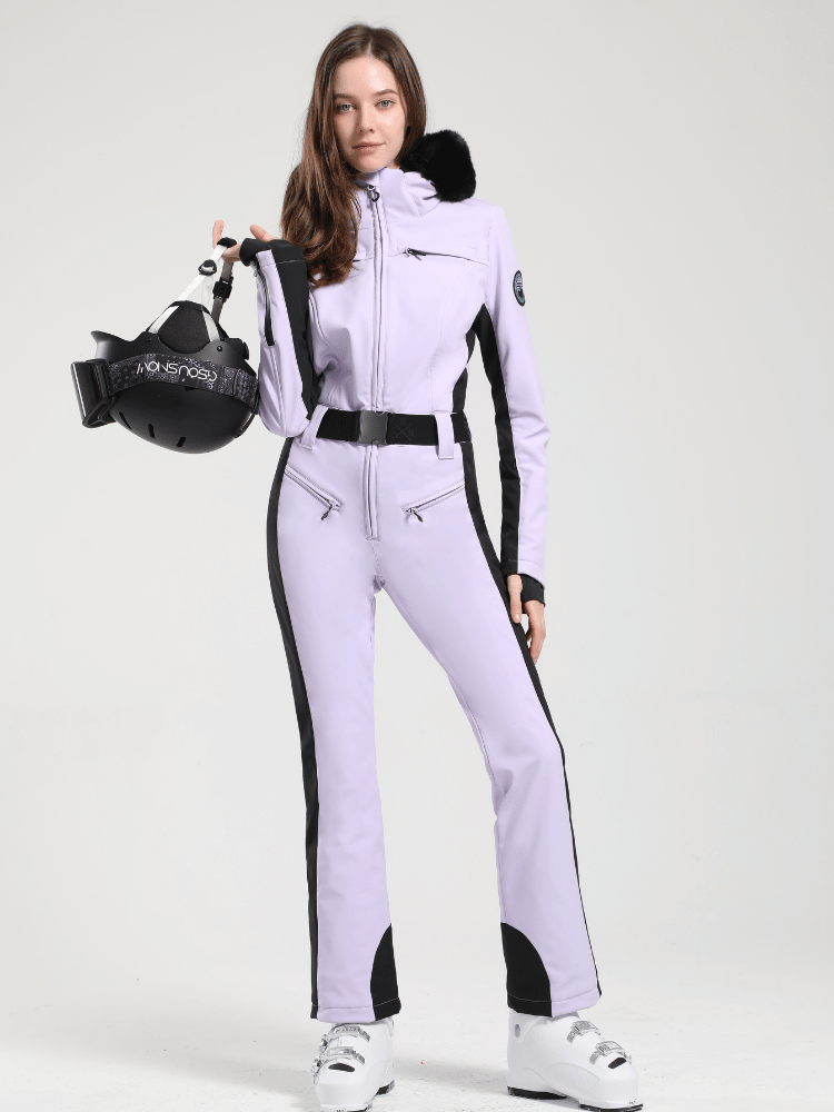 Women's Faux-Fur Slim Ski Jumpsuit One Piece Ski Suit - Gsou Snow