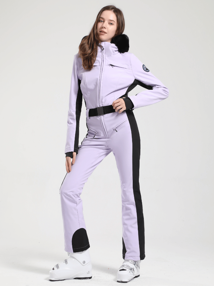 Women's Faux-Fur Slim Ski Jumpsuit One Piece Ski Suit - Gsou Snow