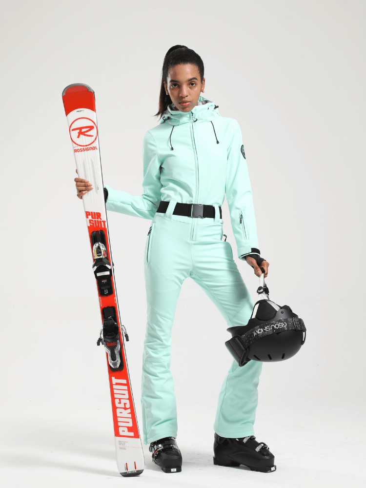Womens One Piece Snowsuit Belted Flare Slim Ski Suits - Gsou Snow