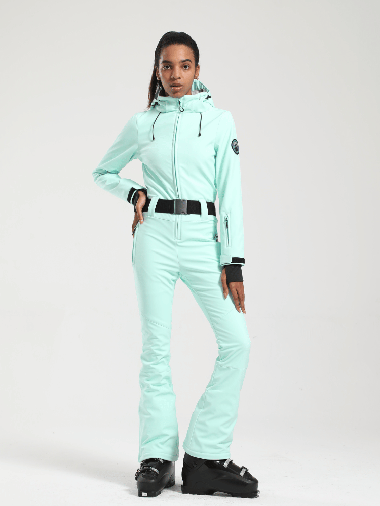 Womens One Piece Snowsuit Belted Flare Slim Ski Suits - Gsou Snow
