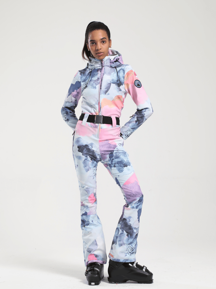 Women's Belted Flare Slim One Piece Ski Suits - Gsou Snow