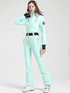 Womens One Piece Snowsuit Belted Flare Slim Ski Suits - Gsou Snow