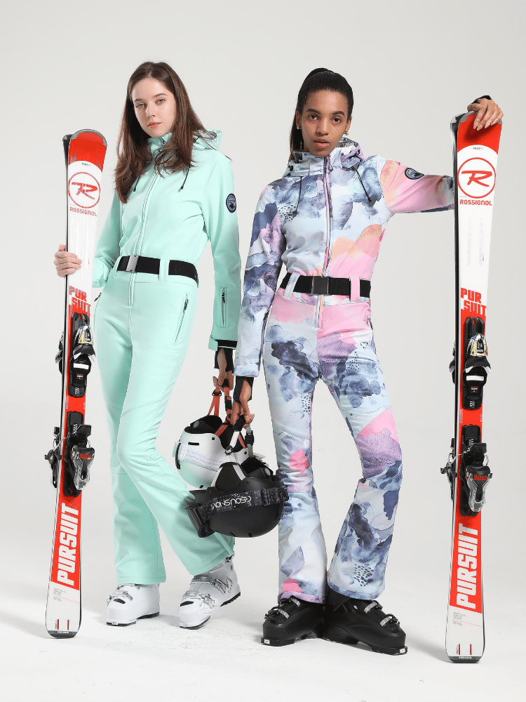 Women's Belted Flare Slim One Piece Ski Suits - Gsou Snow