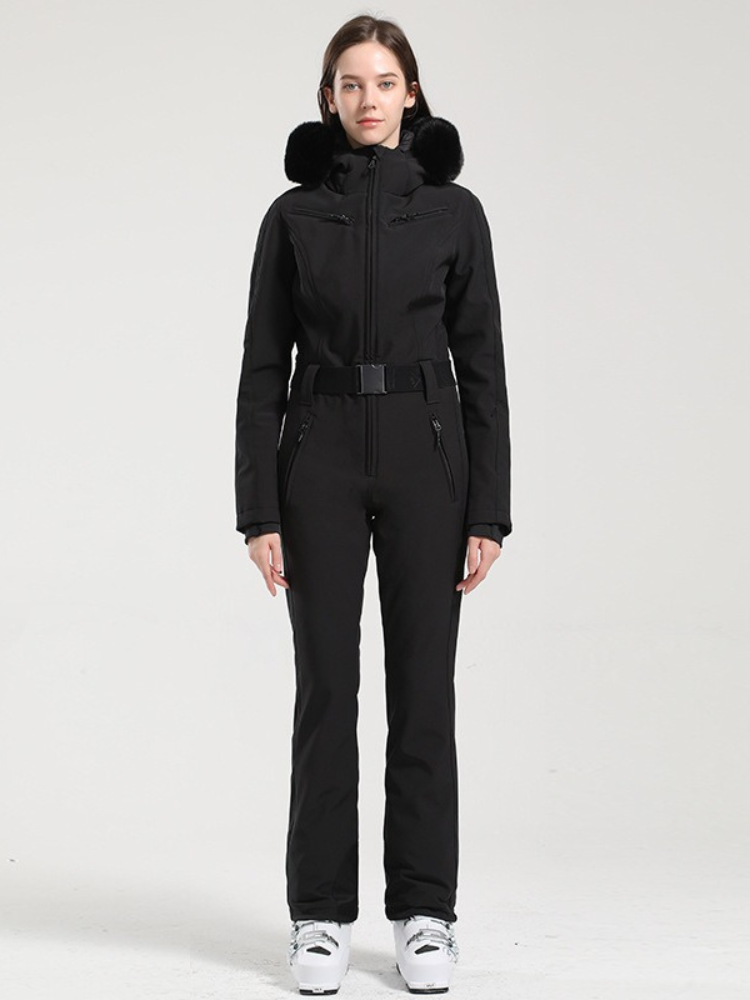 Women' One Piece Ski Suits Classic Faux-Fur Ski Jumpsuit - Gsou Snow
