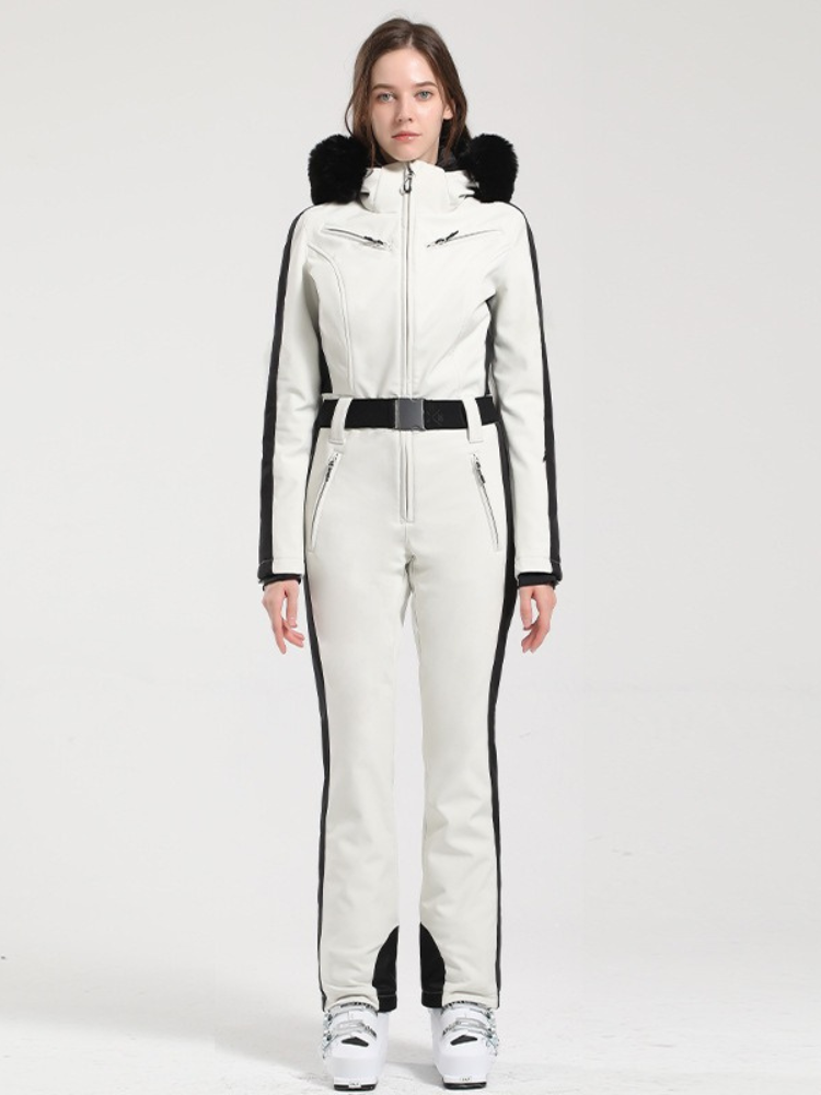 Women' One Piece Ski Suits Classic Faux-Fur Ski Jumpsuit - Gsou Snow
