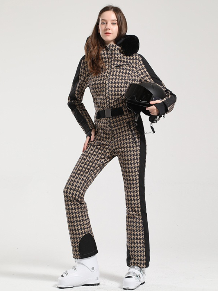 Women' One Piece Ski Suits Classic Faux-Fur Ski Jumpsuit - Gsou Snow